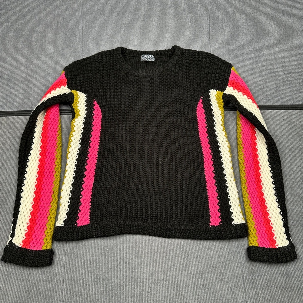 Lucca Couture Black Chunky Knit Striped Sleeve Crewneck Sweater Y2k Medium